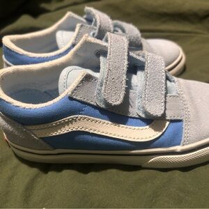 Vans Kids Light Blue and White Velcro Sneakers